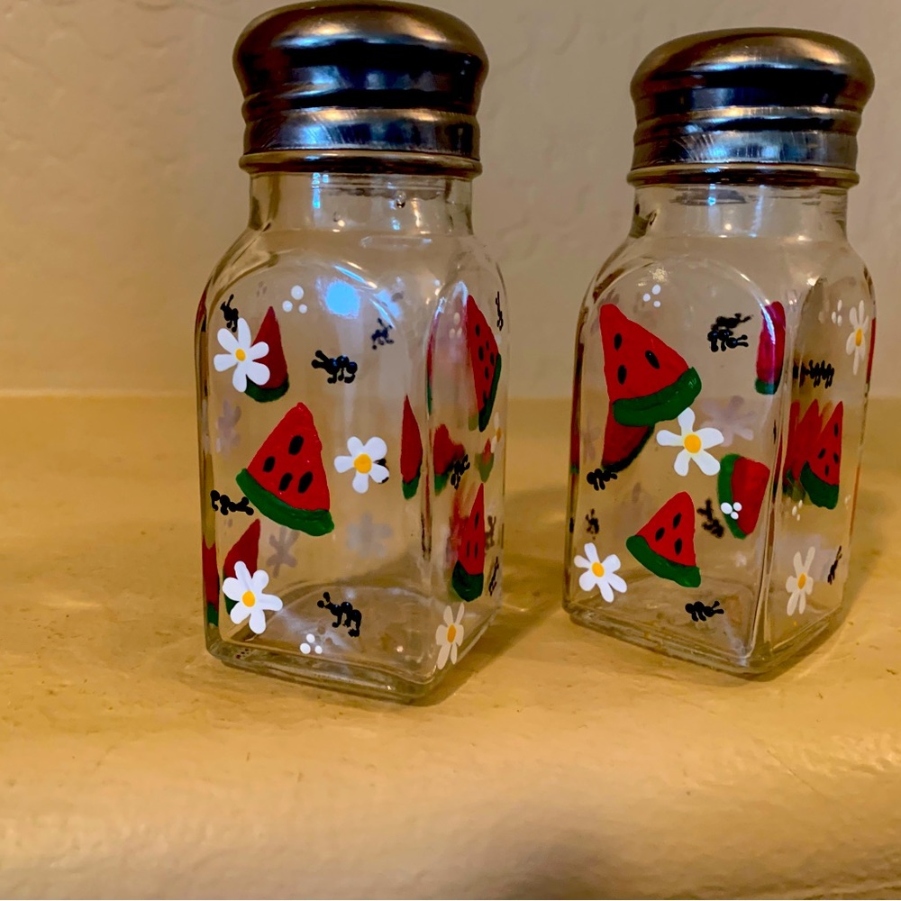 Summer Watermelon with Ants Hand Painted  2 oz salt and pepper shakers